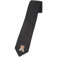 在飛比找Yahoo奇摩購物中心優惠-MOSCHINO 泰迪熊刺繡真絲領帶(黑色)