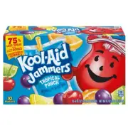 New Kool-Aid Jammers Tropical Punch Less Sugar Drink 10-Pouches 60 FL OZ