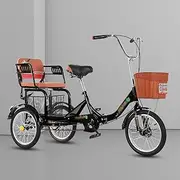 MegLob 16 in Adult Tricycle with Backseat, Stable 3-Wheel Cruise Bicycle for Couple Shopping, 3 Wheeled Cruise Trike Bike with Front & Back Shopping Basket, Three Wheel Beach Cruiser