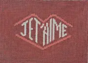 Hand-painted Needlepoint Canvas, Je T'aime (French for I love you) 14" mesh, NEW