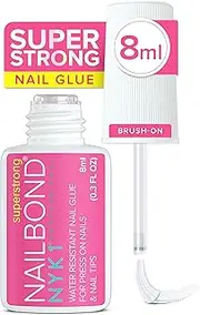 Super Strong Nail Glue for Press On Nails, Nail Tips & Stick On Nails (8ml) NYK1 NailBond Brush On Glue for Press Ons & Acrylics - Long Lasting, Maximum Strength & Mess-Free Application