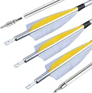 ZSHJGJR 31" Archery Aluminum Arrows 500 Spine Hunting Arrows with Removable Tips Natural Feather Fletchings Targeting Arrows for Compound & Recurve Bow 6/12 Pack