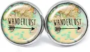[juanlowe] Wanderlust Earrings with Saying Women's Stud Earrings Globetrotter World Map Stud Multi-Coloured