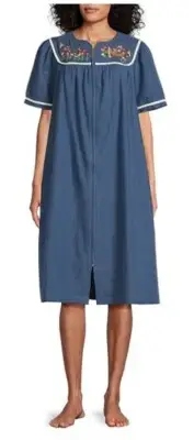 NWT Go Softly XL Kaftan Denim Bird House Zip Embroidered Patio Dress 124623