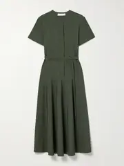 [Proenza Schouler White Label] Proenza Schouler White Label - Elizabeth Belted Cotton-blend Midi Dress - Army green - US0 US 0 Green