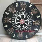 4'x4' black marble table top dining center inlay mosaic elephant home decor p1