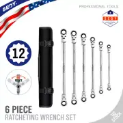 Double Box End Ratcheting Wrench Flex-Head Extra Long 6 PC Spanner Set Metric