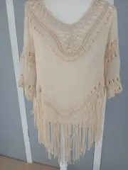 Ellie Kate Top Bohemian Fringe Beachy Natural L/XL. NWT. Fl