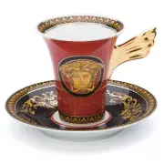 NEW ROSENTHAL VERSACE MEDUSA COFFEE CUP & SAUCER SET TALL RED RRP$699