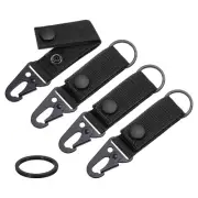 Duty Belt Key Holder, 4Pcs - Nylon Strap with Snap D-Sharp Clip Key Ring (Black)