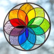 Huge MANDALA SPECTRUM DISK Multicolored Stained Glass Handmade WINDOW SUNCATCHER