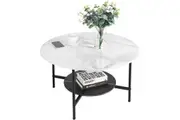 Round Coffee Table Marble Table 2-Tier 80cm