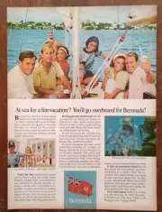 1966 Tourists Partying On Sailboat Photo Bermuda Vacation Vintage Print Ad