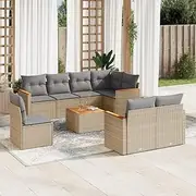 9 Piece Garden Sofa Set with Cushions Mix Beige Poly Rattan Patio Bar Sets