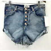 One Teaspoon Shorts Womens Lovers Low Waist Skinny Leg Drop Blue Denim 27 NWT