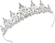 minkissy Rhinestone Crown Women Brides Flowers Jewelry Bride Headband Ribbon Wedding Hair Accessories Bridal Jeweled Gold Decorations Hair Accessories for Bride Silver Crystal