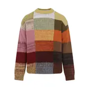 [Dries Van Noten] Dries Van Noten Square-pattern Sweater M GREEN/ORANGE