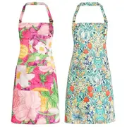 Floral Apron for Women with Pockets, 2Pcs Adjustable Canvas Apron for Multi