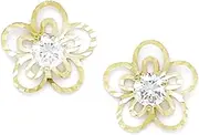 [JewelryWeb] 14k Yellow Gold CZ Simulated Diamond Small Flower Shape Screw Back Earrings 13x13mm Stud Earring for Women