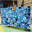 Blue Agate Geode Counter Top, Agate Handmade Furniture For Dining Table Decors