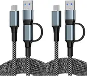 240W USB C Cable, 2Pack 6.6FT /2M 2 in 1 Fast Charging USB A/C to USB C Cable with 10Gbps Transfer Data for iPhone 16/15 Pro, Galaxy S24/S23, MacBook Pro/Air, iPad Pro