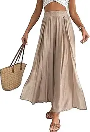 [heipeiwa] Women's Summer Pants Lightweight Flowy Wide Leg Palazzo Pants Beach Casual Trousers, Camel, Medium