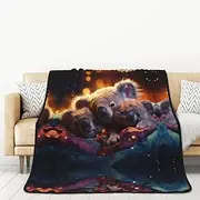 The Koala Family Double-Sided Flannel Blanket for car beds and naps for Adults a Warm and Cosy Blanket (60x80in)