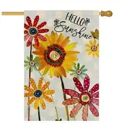 Summer Flowers House Flags for Outdoor, Hello Sunshine Sunflower Daisy Yard