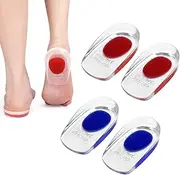 Silicone Gel Heel Cups, 2 Pairs Blue and Red Orthotic Shoe Inserts Foot Care Accessories for Men, Women Sore Heel Pain Relief (2 Sizes)