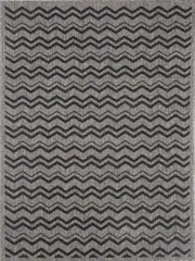 Patterna Beige and Black Geometric Chevron Patterned Rug
