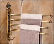 Aluminum Towel Rack Foldable Bathroom Towel Holder Vintage Gold Swivel Towel Rack - Metal Brushed Finish Swing Out Towel Bar - Space Saving Swinging Towel Bar for Bathroom - Wall Mounted Towel LWX