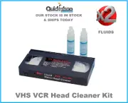 VHS VCR Head Cleaner Kit for Video Tape Cassette AND 2 x 20ML Cleaning Fluids