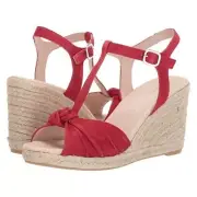 NEW Eric Michael Women Edie Red Suede Knotted Espadrille Wedge Peep Toe Sandal