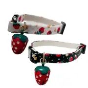 Breakaway Cat Collar Strawberry bell charm, White, Black ,S .M