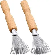 2 Packs Hair Brush Cleaner Tool Cleaning Tool Comb Cleaner Hair Brush Cleaner Comb Brushes Mini Hair Dirt Remover Brush with Metal Wire Rake Wooden Handle for Home and Salon Use