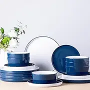 [AmorArc] Ceramic Dinnerware Sets for 6,18 -Piece Double Color Stoneware Plates and Bowls Set,Chip and Crack Resistant | Dishwasher & Microwave Safe Dishes Set,Service for 6 -White&Blue, ADW045