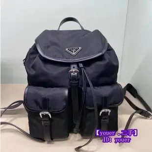 二手精品 Prada 普拉達 1BZ677 Backpack 黑色 小牛皮後背包 雙肩包