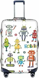 [Pvinnk] Cute Cartoon Robots Print Protective Luggage Cover Elastic Washable Suitcase Protector Travel Gear Protector, White, X-Large