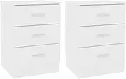 Bedside Table Set of 2, Side Table with 3 Drawers, Bedside Cabinet End Table Nightstand Home Storage Furniture, White 38x35x56 cm Engineered Wood
