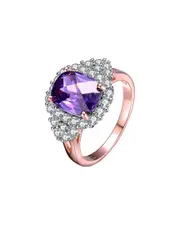 Genevive 14K Rose over Silver CZ & Amethyst Ring