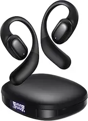 PSIER Open Ear Headphones, Air Conduction Headphones with Mic Bluetooth 5.3 Wireless Premium Stereo Sound Earbuds with 40H Playtime & Digital Display, IPX6 Earbuds for Running Cycling (Black)