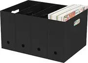 4 Pcs Scrapbook Paper Holder Portable File Organizer Collapsible Scrapbook Paper Organizer with Handle Plastic Scrapbook Holder Bin for Documents Books Journals Scrapbooks 32x11x24.5cm (Black)