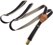 [Vaveren] Suspenders for Men Elastic Leather Strap Belt Vintage Style Braces with 3 Hooks for Costume Party Formal Events Pants Wedding