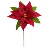Red Glittered Artificial Poinsettia Stem