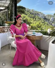 NWT_ZARA WOMAN SS22 DARK FUCHSIA PUFF SLEEVE MIDI DRESS 3067/331_S,M