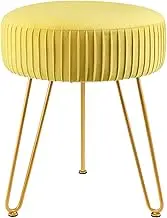 Exquisite Footstool Modern Round Velvet Footstool, Footrest for Dressing Table with Gold Legs, Upholstered Pleated Chair, Ottoman, Vanity Stool for Dressing Table, Footrest for Living Room and