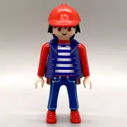 Playmobil Patriotic Male Adult Figure Red White Blue Striped Shirt Black Hair