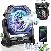 BAIWU Misting Fan Portable,12000mAh Rechargeable Battery Powered Fan with RGB Light, Personal Cooling Camping Fan for Tents with Timer&Hook, Camping Gear for Fishing, Beach, Travel, and Hurricane