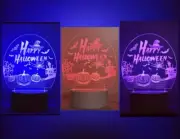 3D Halloween Illusion Lamp Red Blue Purple Pumpkin Bat USB Night Light