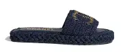 Chanel 21C Navy Blue Cord Gold Chain CC Logo Mule Slide Slip On Sandal Flat 37